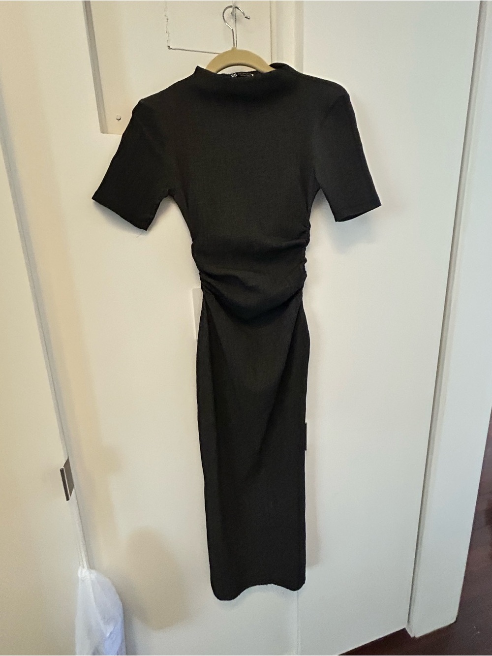 Zara Black Ruched Side Midi Dress
